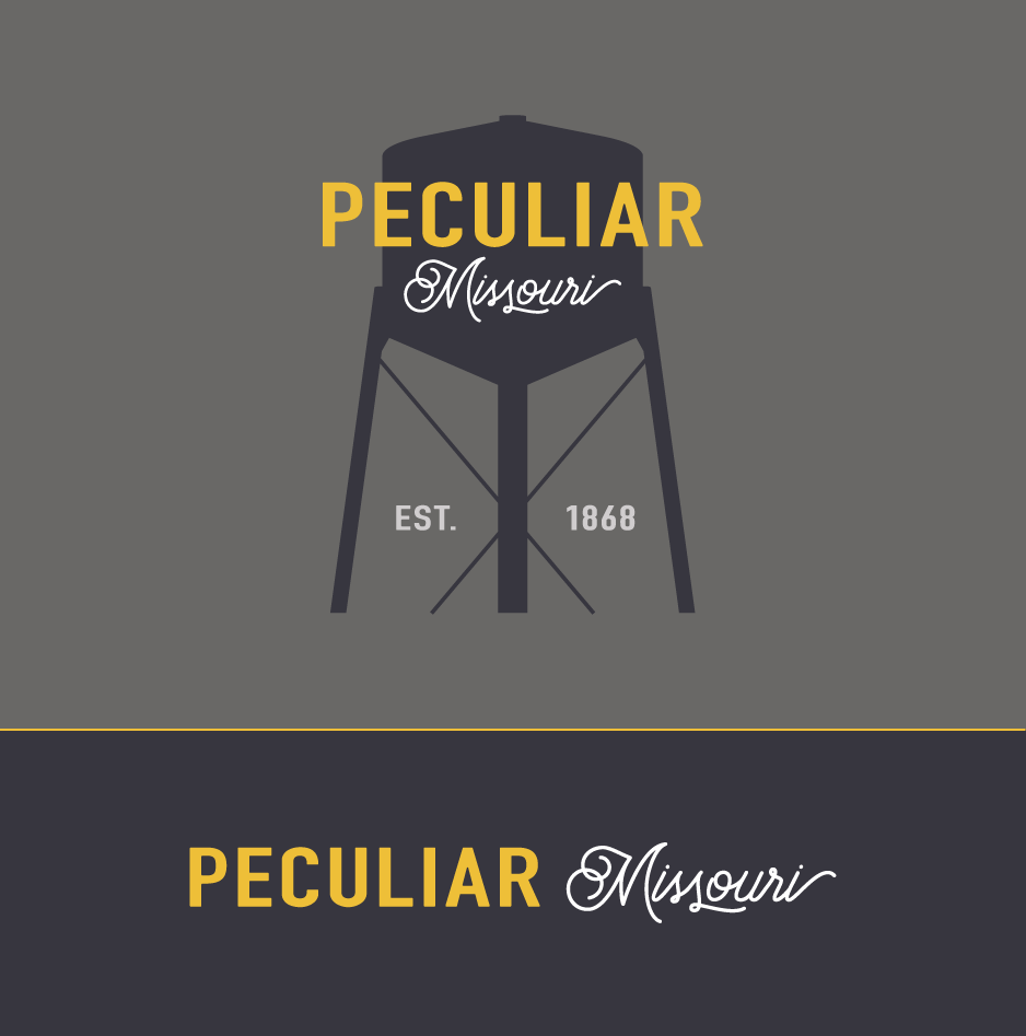 Our work: Peculiar, Missouri's new logo, featuring the town's three-legged watertower. 